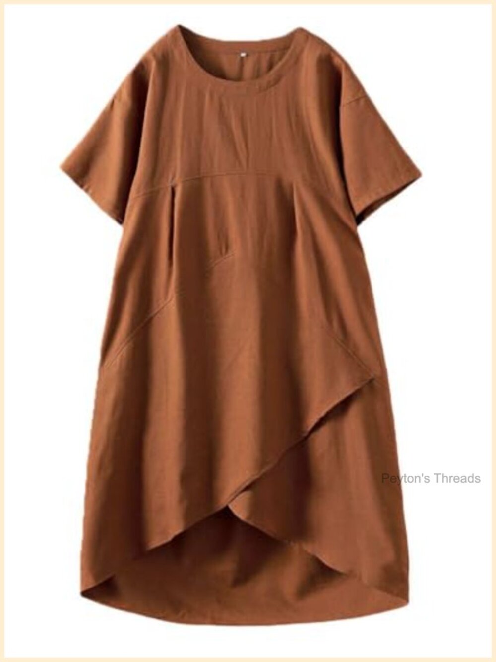 Minibee Women's Linen Cotton Midi Dress Short Sleeve Empire Waist Pockets